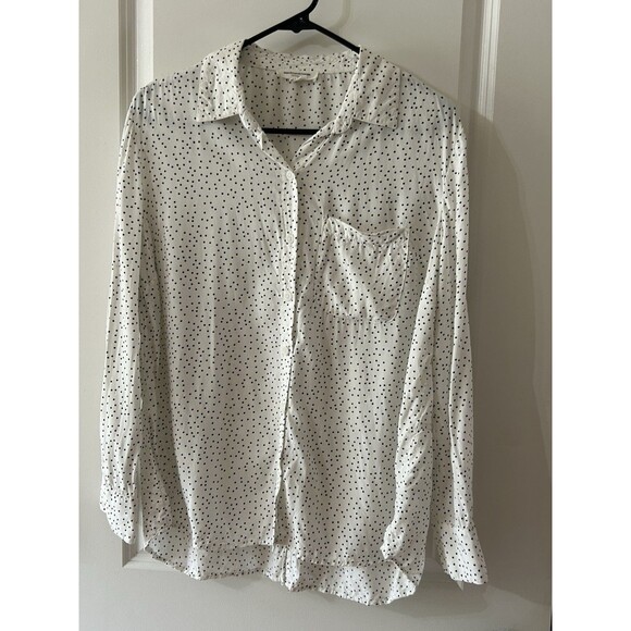 Beachlunchlounge Size M White Black Polka Dot Button Down Shirt Career Classic - Picture 3 of 8